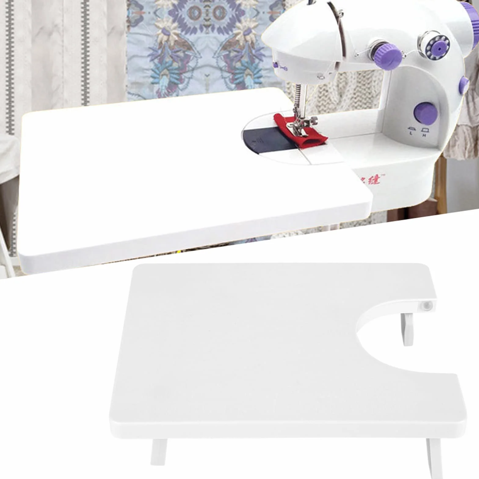 Acouto Tavolo da Cucitura Pieghevole Portatile in Plastica ABS con Tavola di Estensione per Grandi Progetti (bianco)