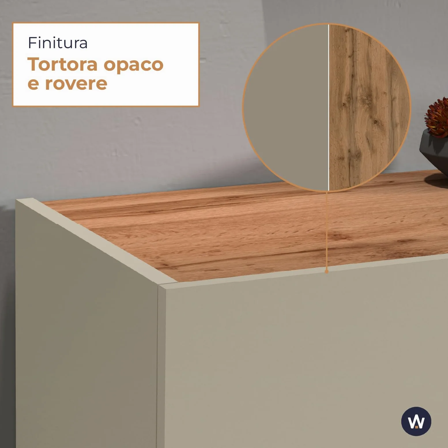 WHOUS Credenza e Buffet GARDA per Soggiorno con 2 Cassetti e 4 Ante, Madia per Salotto, Cucina e Sala da Pranzo in Legno, 160,1x35x70 cm, Tortora Opaco e Rovere