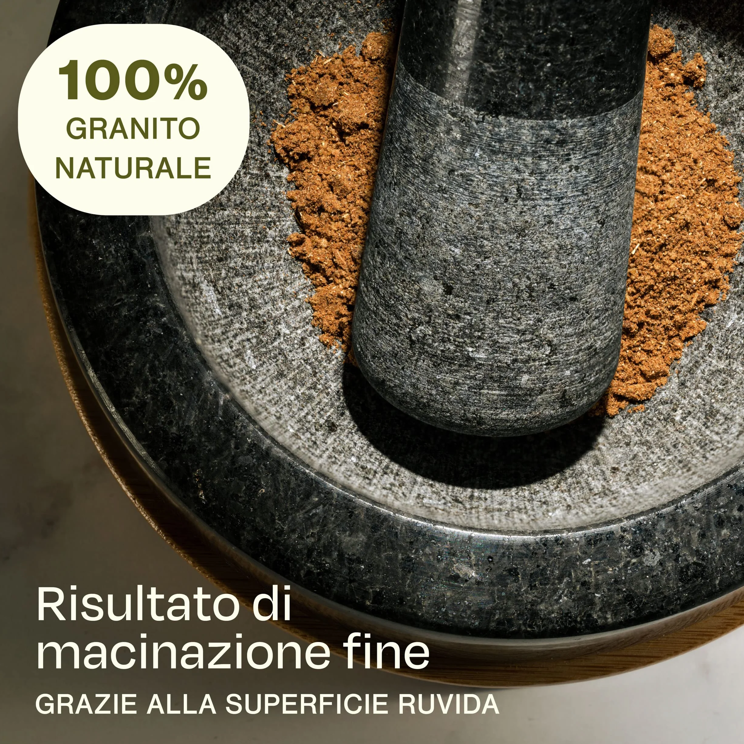 Mortaio con Pestello di Granito 120ml con Protezione per Superficie in Legno FSC®