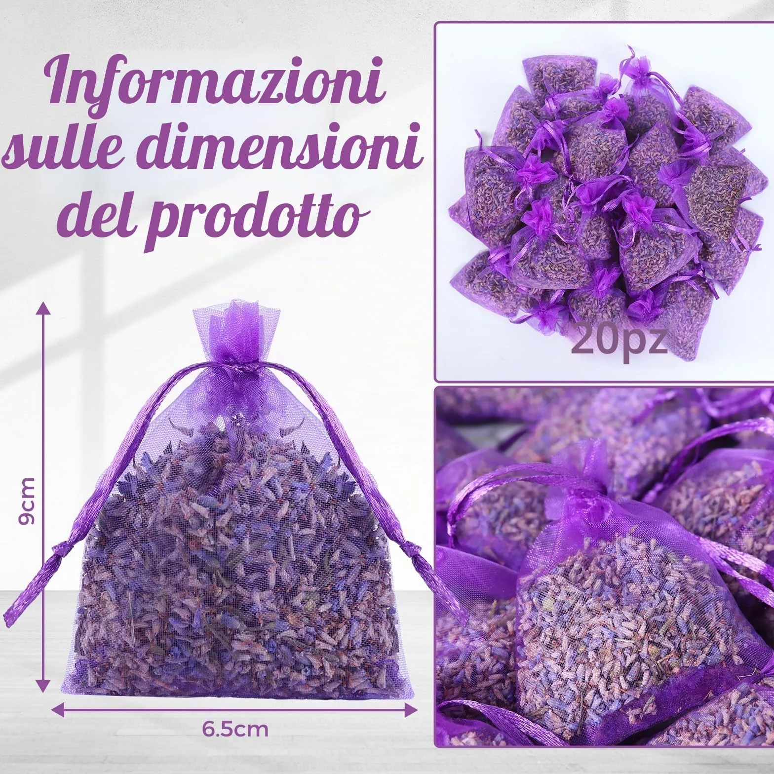 Zanfqvo 20 Sacchetti Profumati Lavanda - Lavanda Vera Essiccata per Armadi e Guardaroba - Protezione Antitarme - Profumatori per Cassetti e Ambient