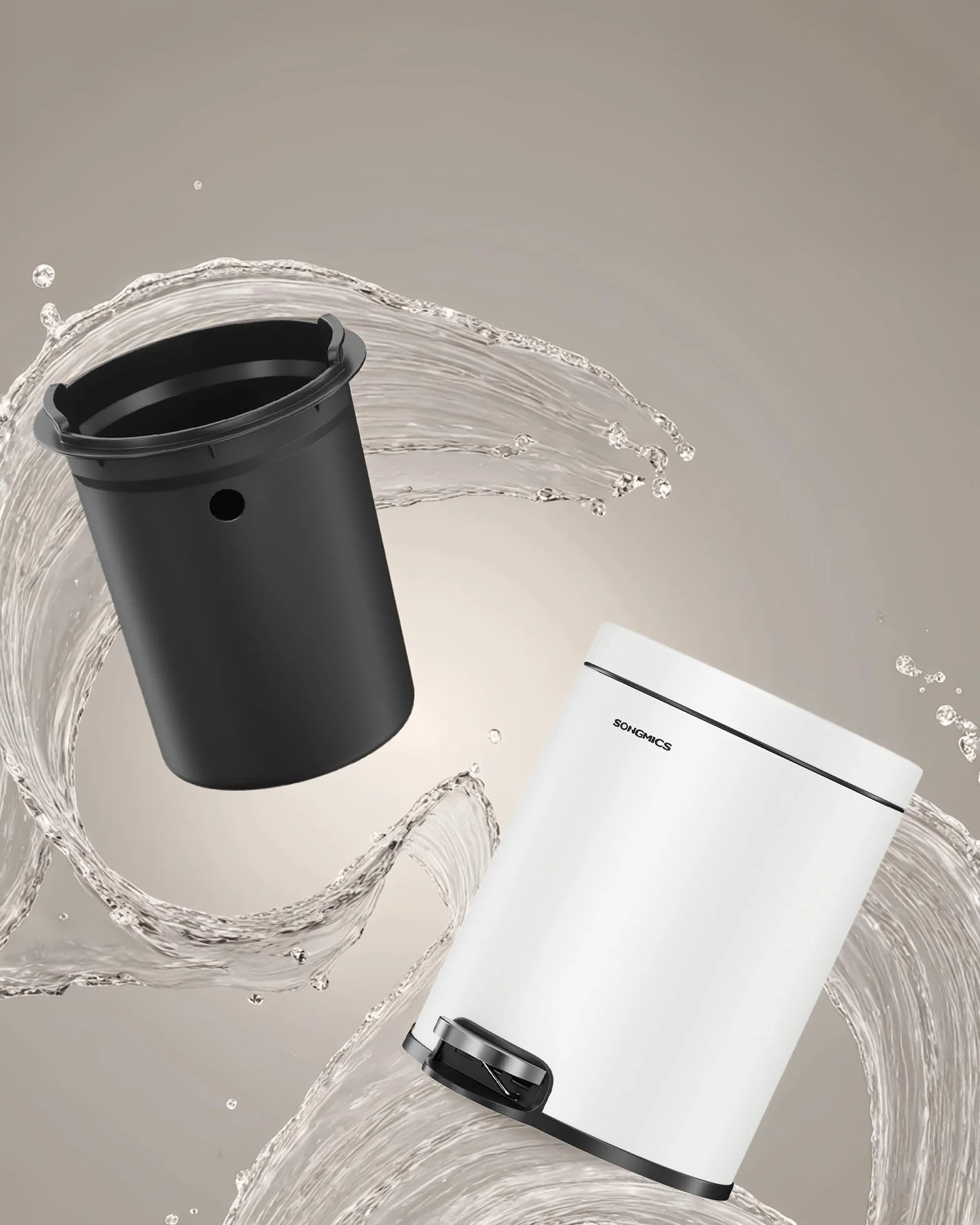 SONGMICS Cestino da Bagno a Pedale 6 L Acciaio Coperchio Chiusura Morbida Secchio Interno Bianco Nuvola