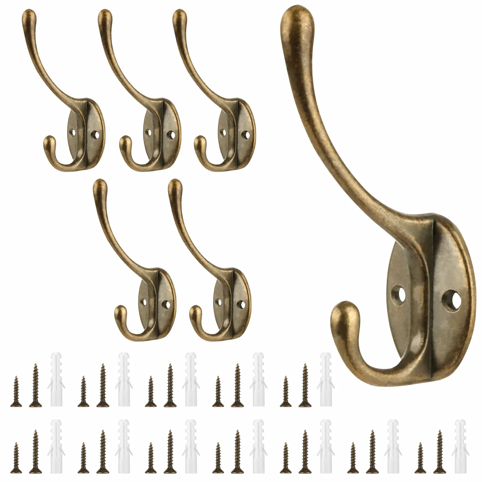 Appendiabiti in metallo 6 ganci da parete bronzo