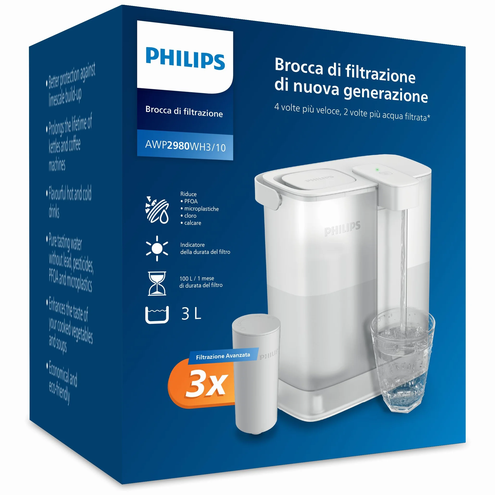 Philips Water Erogatore acqua filtrata 3 L 3x filtro Taste+ senza BPA
