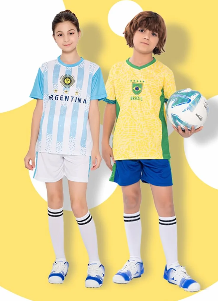 2026 Calcio Coppa Bambini T-Shirt e Pantaloncini Set Tifosi di Calcio Sport Casual Bandiera Nazionale Stampa Allenamento Ragazzi Ragazze Asciugatura Rapida Maglia 100-170cm