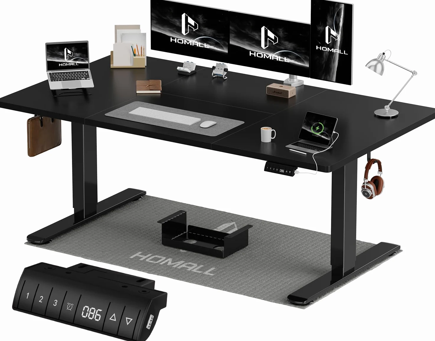 Homall Scrivania elettrica regolabile in altezza, 160 x 80 cm, due supporti telescopici estendibili, con piano diviso in quattro parti, scrivania per computer con funzione memoria