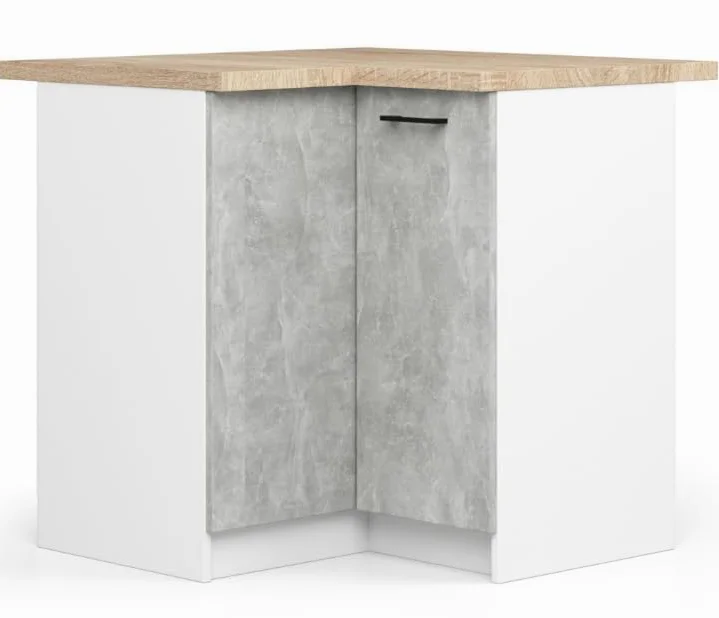BDW - Armadio Angolare Cucina con Ante e Piano di Lavoro - Armadio 90 cm di Larghezza, 85 cm di Altezza - Mobili da Cucina Singoli (Bianco/Cemento)