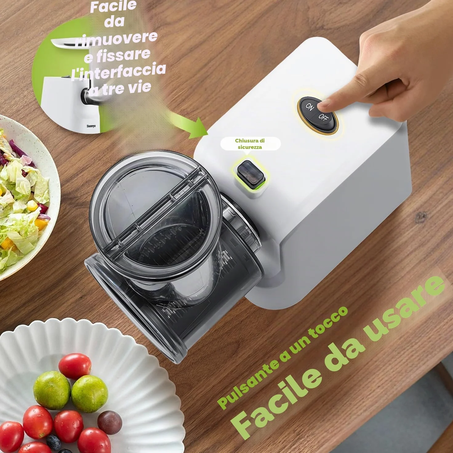 Huanyu Grattugia elettrica per formaggio Affettaverdure elettrico multifunzionale con 5 lame 250W Insalatiera elettrica e tritacarne Grattugia elettrica per frutta, verdura e formaggio (bianco)