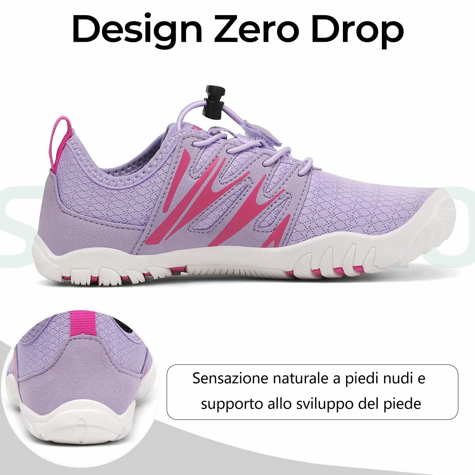 Scarpe Barefoot da Acqua per Bambino Traspiranti Asciugatura Rapida Punta Ampia Gr.25-38