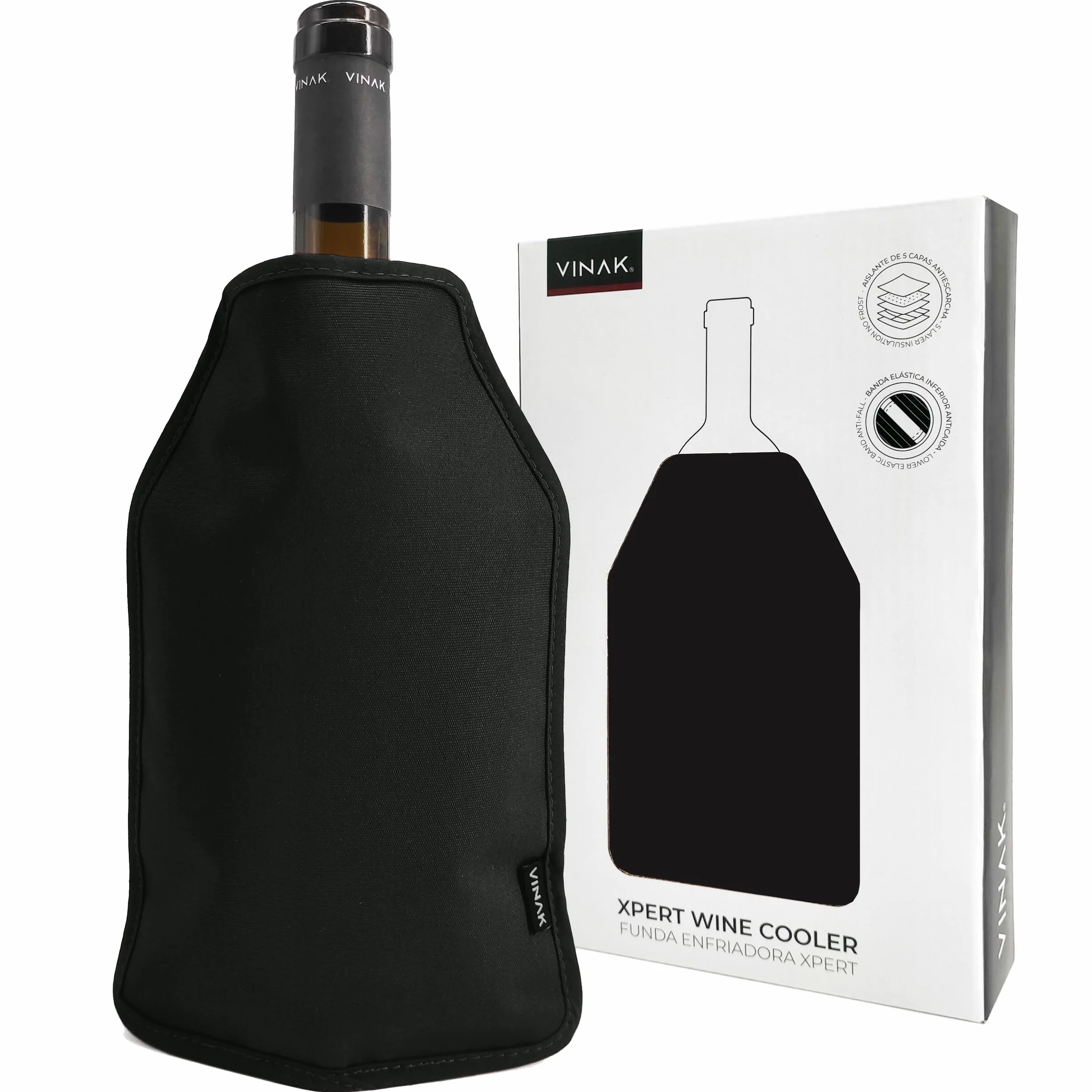 VINAK XPERT Manicotto Raffreddatore per Bottiglie di Vino 5 Strati Isolanti Nero