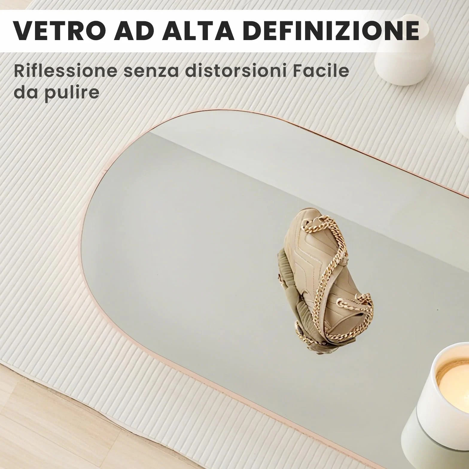 Specchio da Terra ad Arco 160x50 cm, Specchio da Parete con Cornice in Alluminio Dorato, Design Moderno, da Appoggiare o Appendere per Soggiorno, Camera da Letto, Ingresso