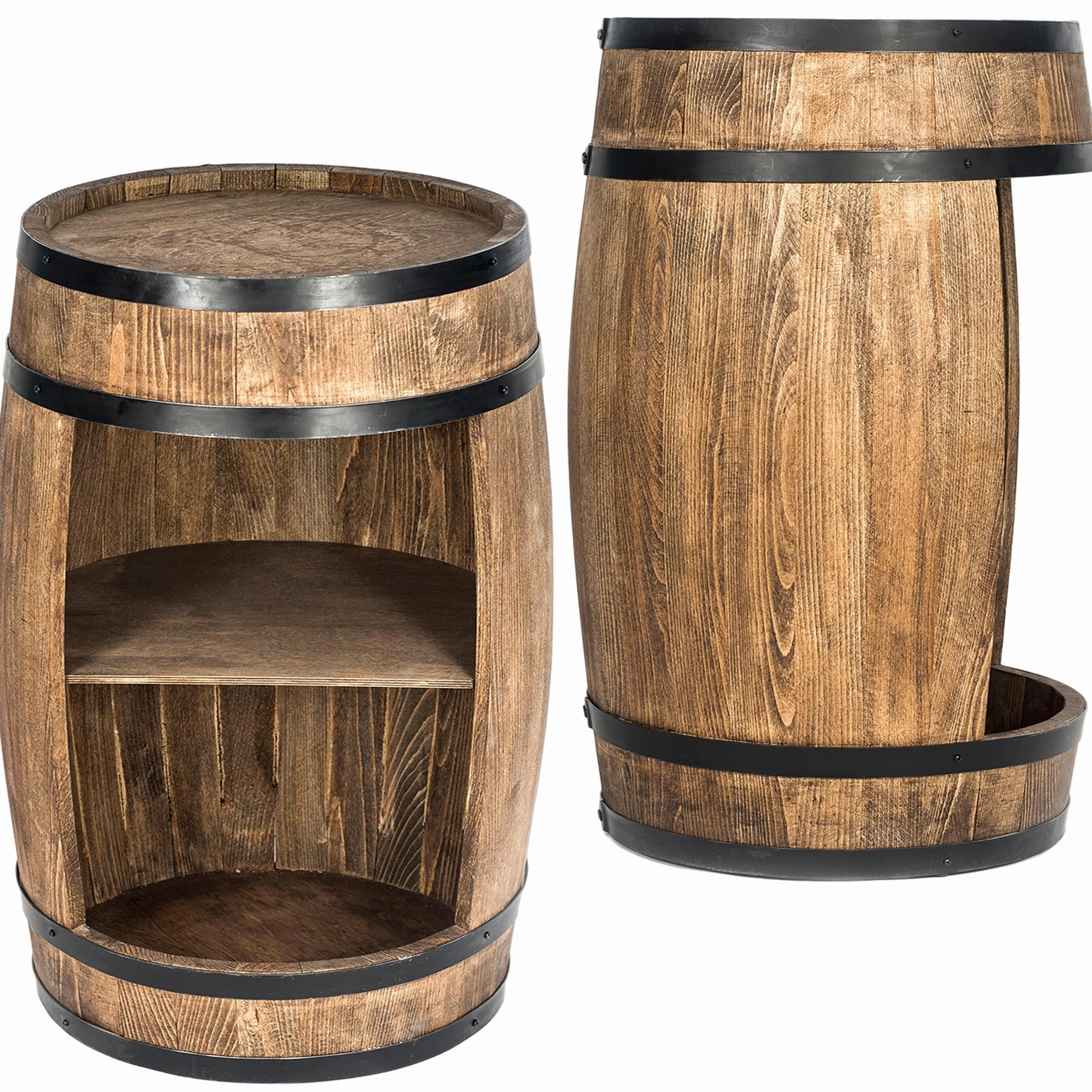 weeco Mobiletto bar a barile in legno con illuminazione a LED RGB, Minibar a forma di botte. Armadietto con ripianoper vini whisky - botte tavolo.Un uomini, Botte per Vino (wengé)