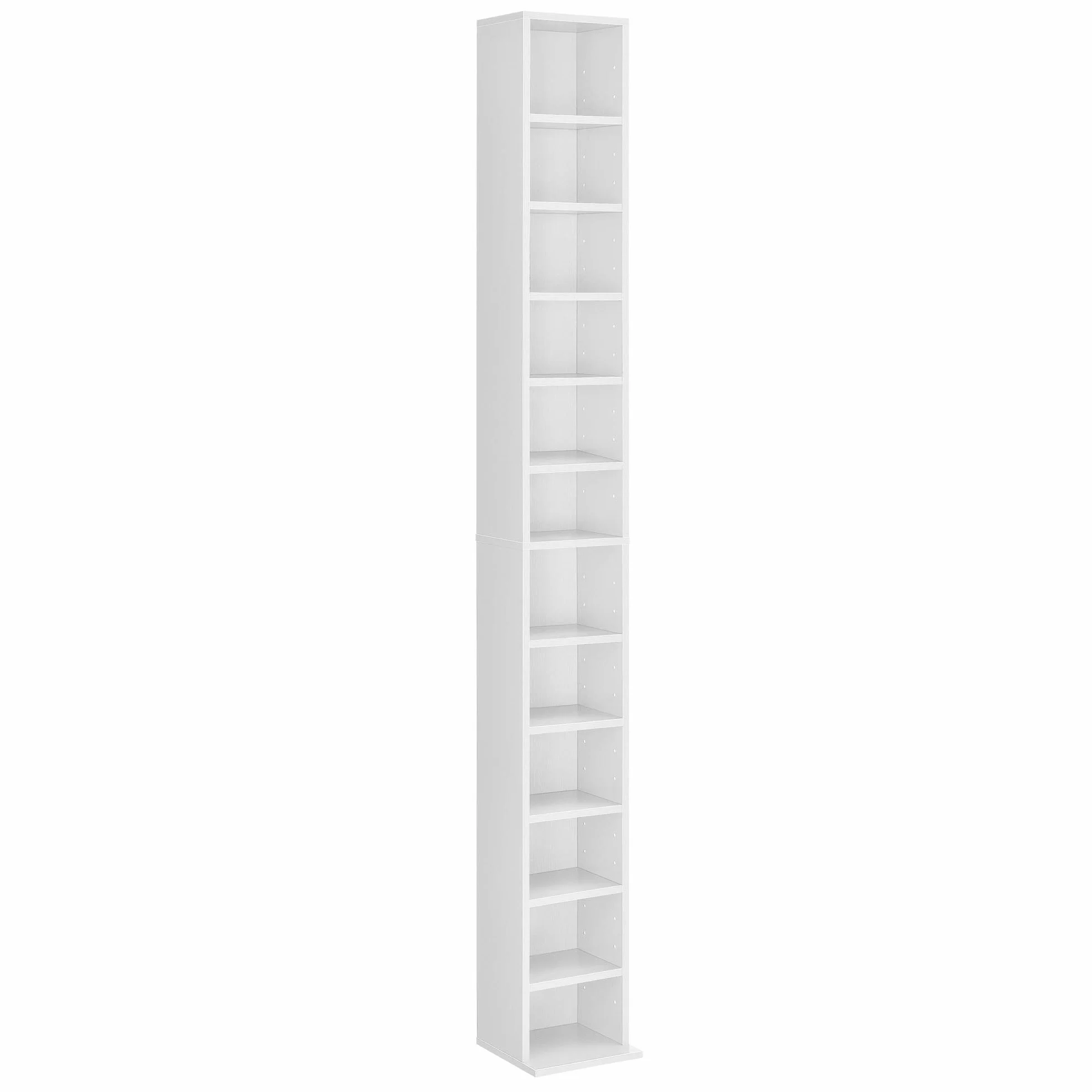 Scaffale a Colonna 12 Scomparti per CD DVD 175x20x20 cm Bianco Ripiani Regolabili