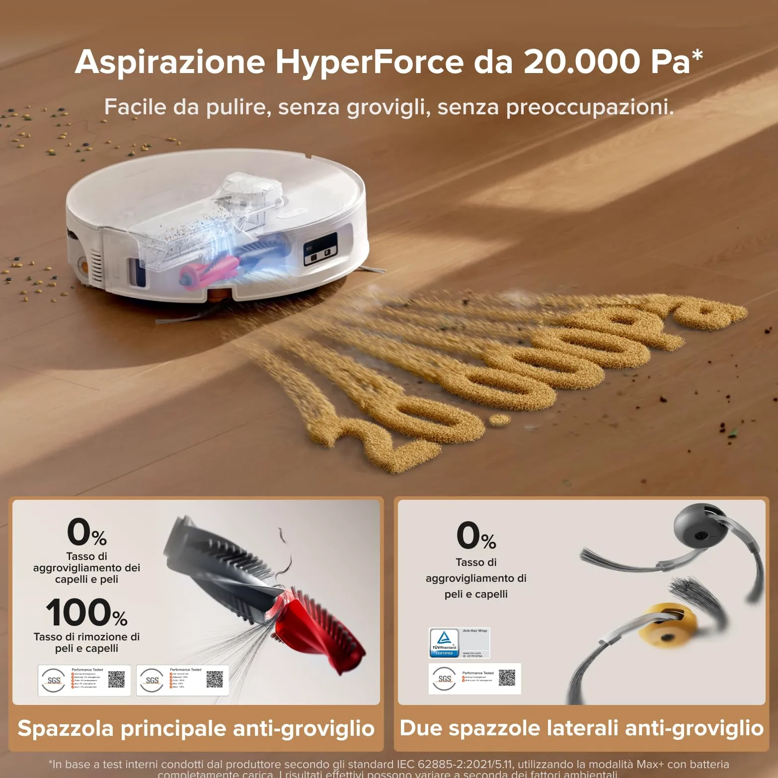roborock Qrevo Curv 2 Flow Robot Aspirapolvere Lavapavimenti, 270mm Autopulizia Rullo, 20.000Pa, Protezione Rullo per Tappeti Asciutti, Stazione Multifunzionale, Videochiamata, Hello Rocky