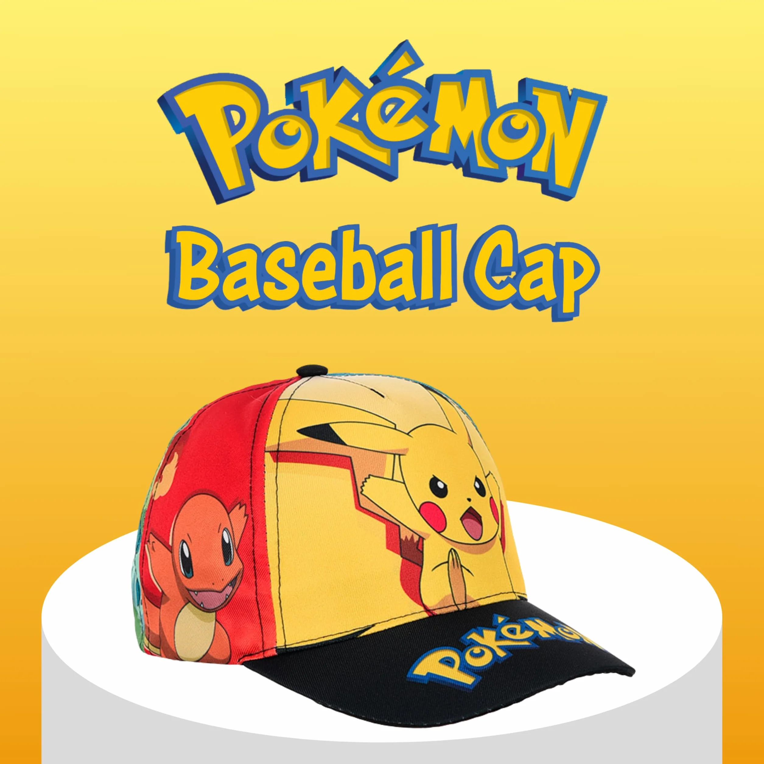 Pokémon Cappello Baseball per Ragazzi, Pikachu Bulbasaur Squirtle Charmander Eevee Berretto Estivo Design Classico per Bambini