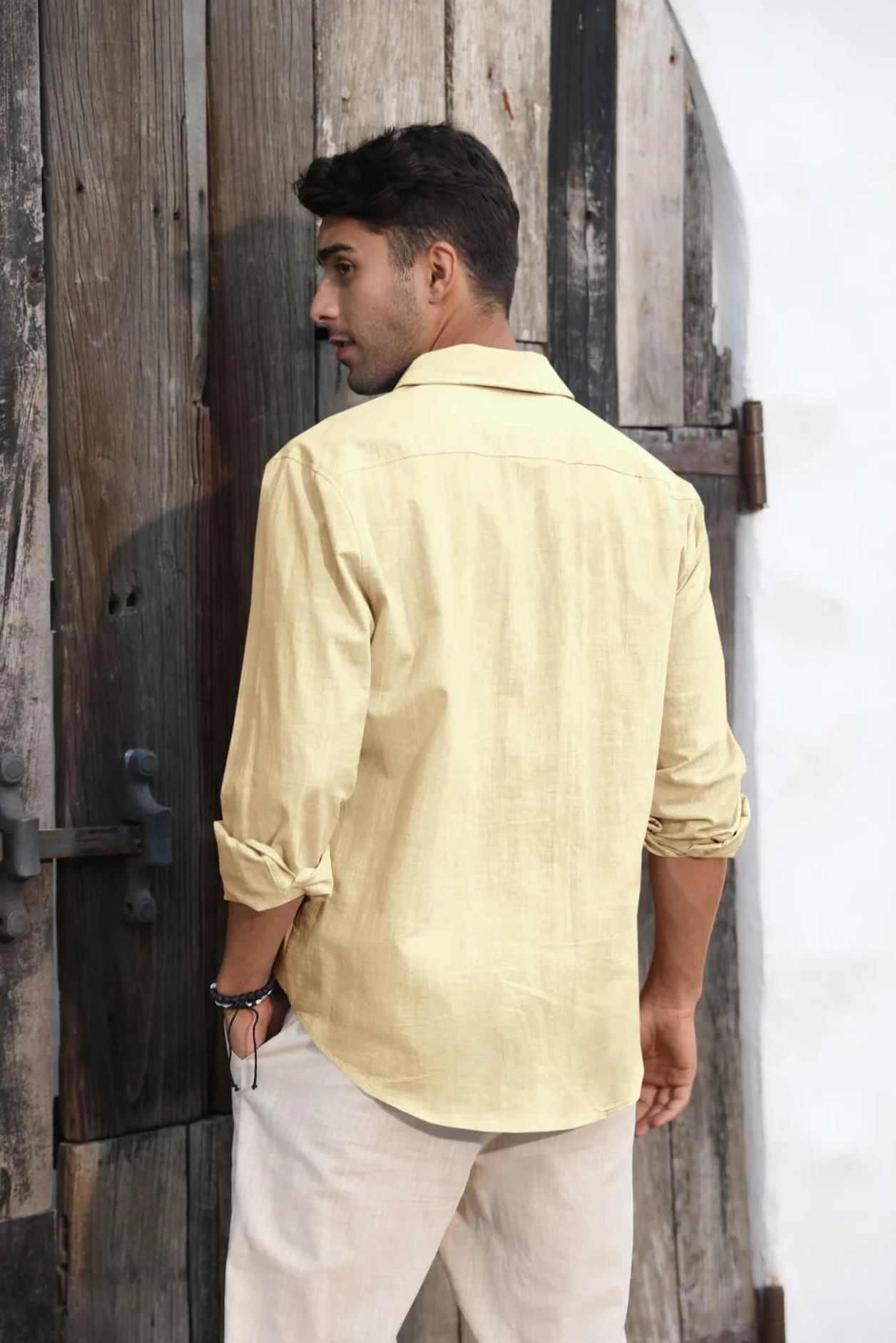 Runcati Camicia da Uomo in Lino a Maniche Lunghe con Colletto Rovesciato
