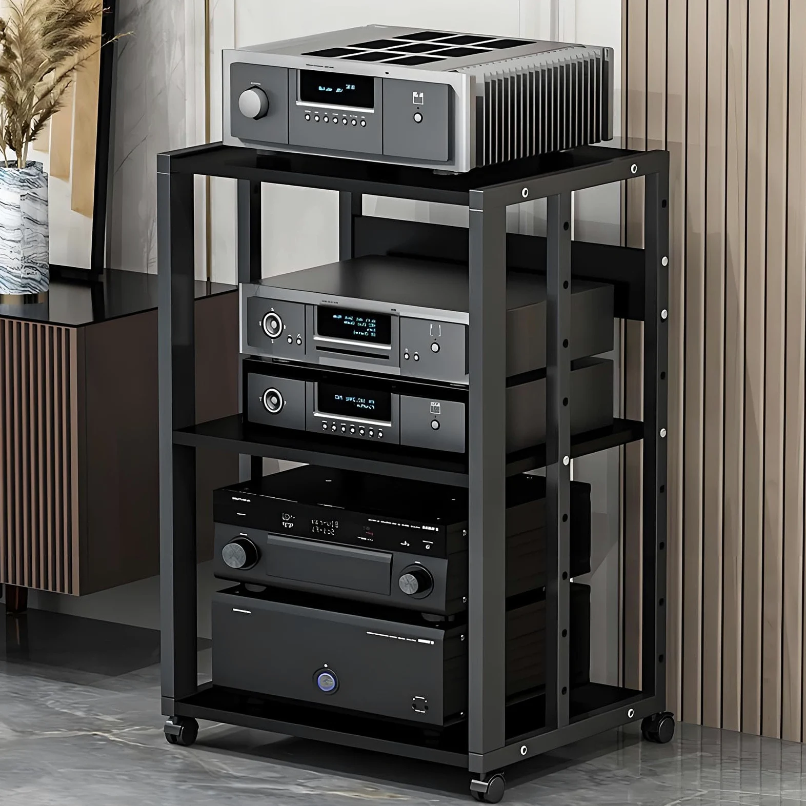 2/3 Rack Audio Mobile Porta Stereo Hi Fi Con Ruote Universali, Mobile Rack Per Impianto Stereofonico, Per Soggiorno, Sala Teatro, Ripiano Rack Amplificatore, Centro Intratte(3-layer-A)