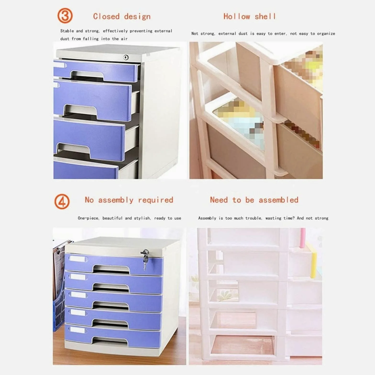 Schedario, Divisorio per Schedario, 4 Cassetti, Scrivania con Serratura, Contenitore Classificato E Scatola di Immagazzinaggio per Documenti D'Ufficio (Grigio)(Gray)
