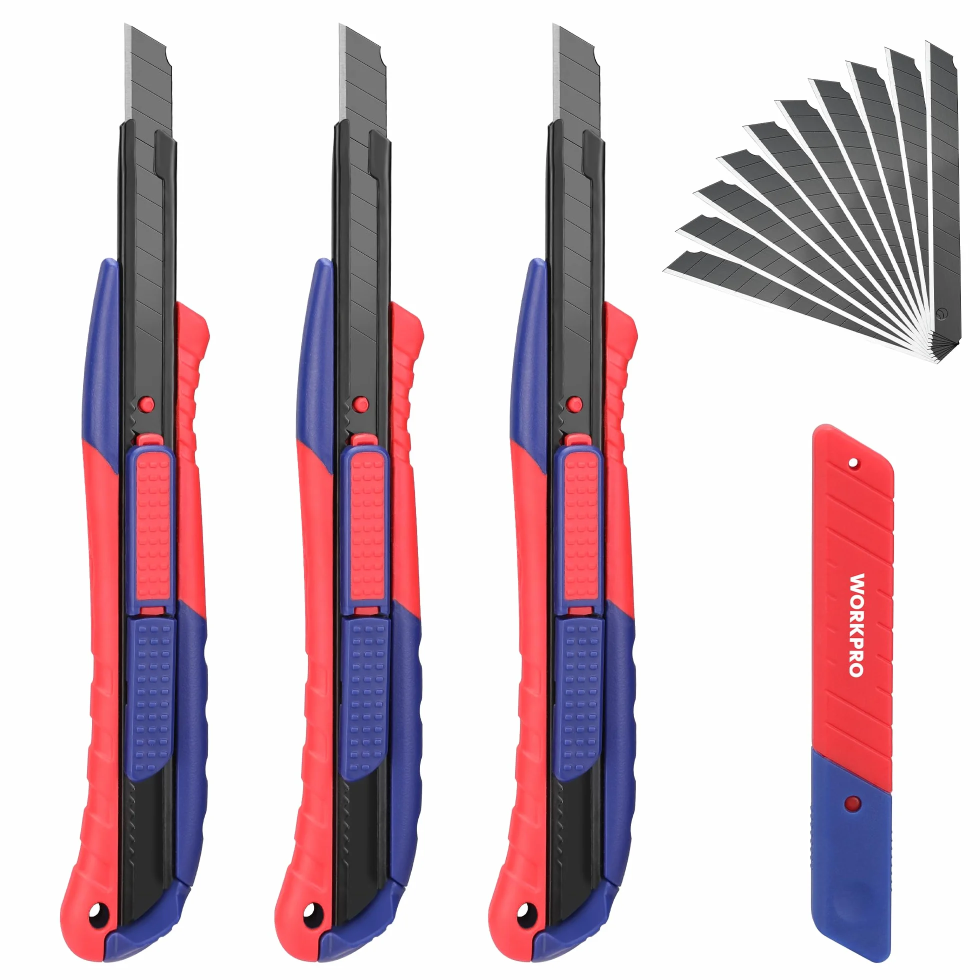 WORKPRO Taglierino Cutter 9 mm 3 Pezzi con 10 Lame Extra