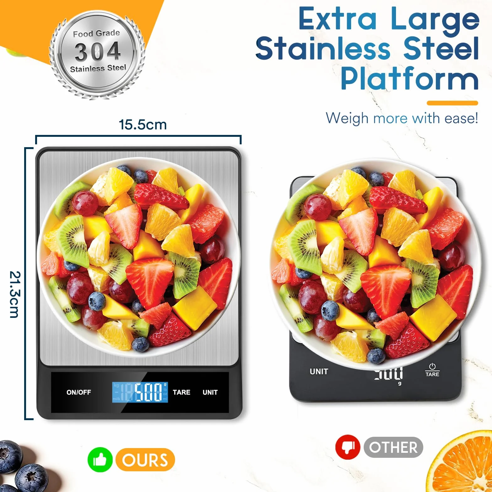 Zivacate Bilancia Cucina Digitale, Bilancia da Cucina 15kg, Alta Precisione 1g/0.05oz, Piatto Inox, Display ad Alta Luminosità, 6 Unità con Funzione Tara, per Scuola, Casa, Pasticceria, Cucina