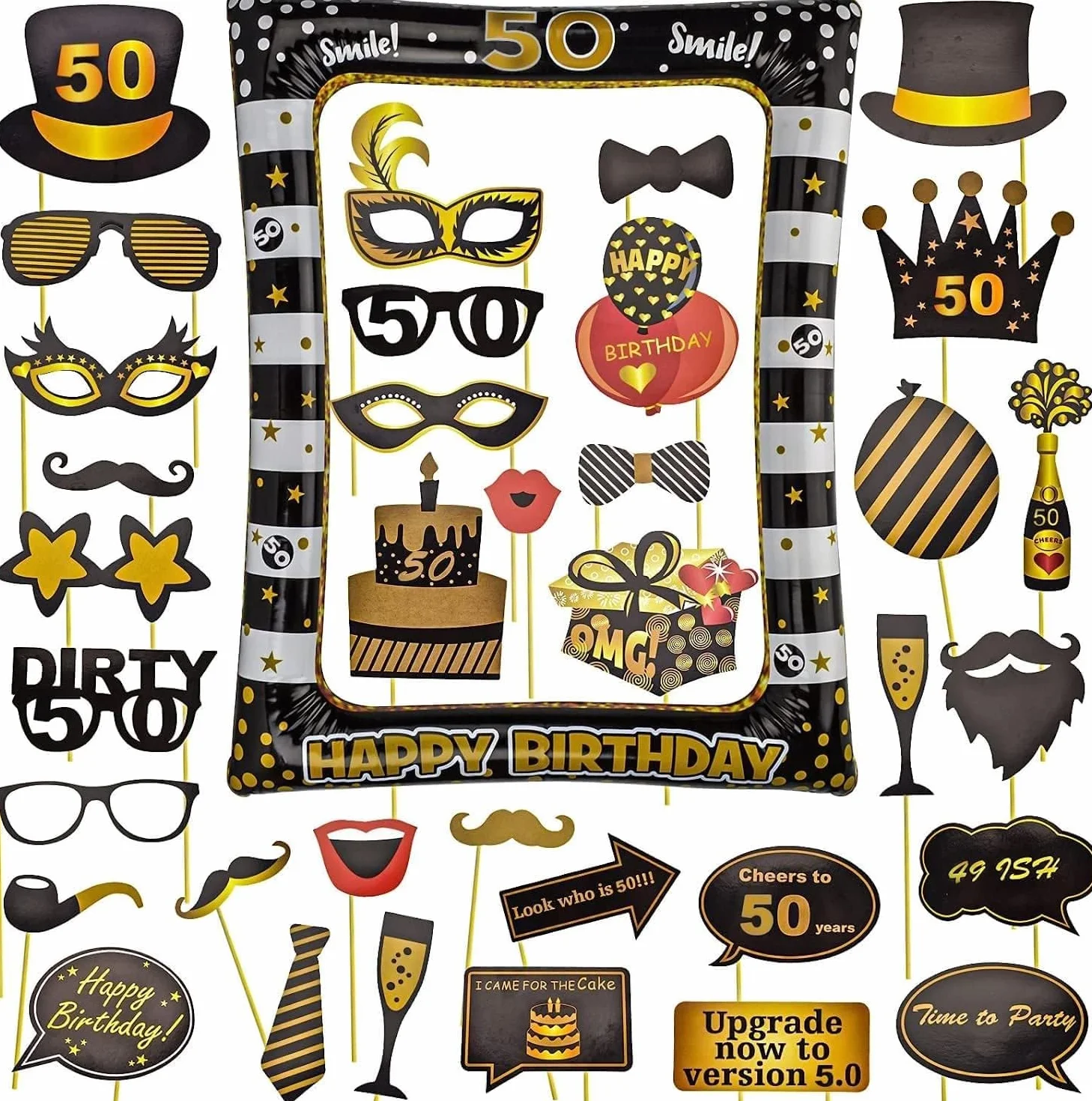 Cornice per foto compleanno 50 Anni, Set oggetti scena, Photo Booth Accessori Fai da Te