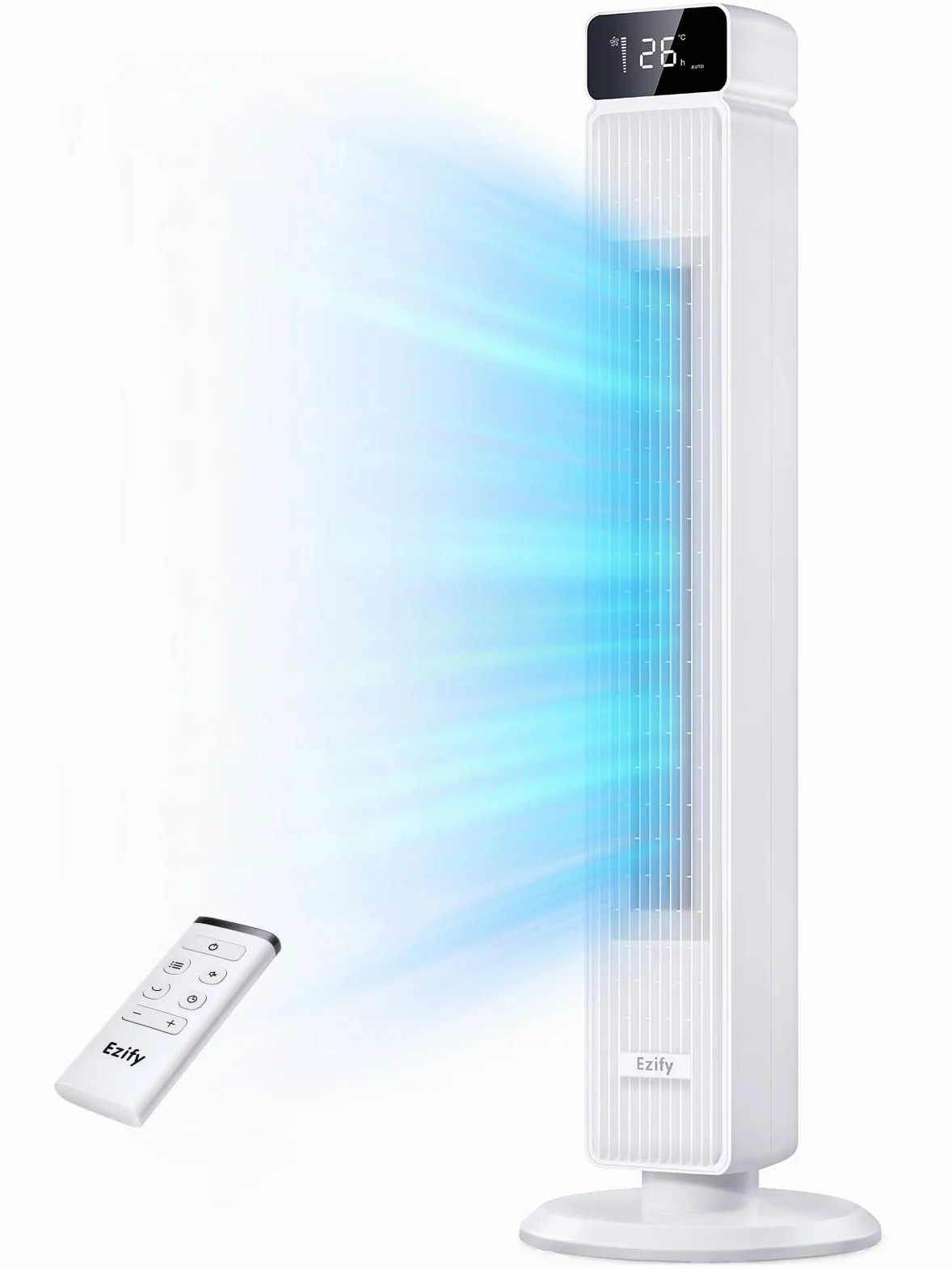 Ventilatore a Torre Silenzioso con Telecomando, 7.3 m/s Flusso Potente & Modalità Notturna 30 dB, Oscillazione 90°, 6 Livelli, Timer 12H, Ventilatore a Colonna per Camera da Letto e Ufficio