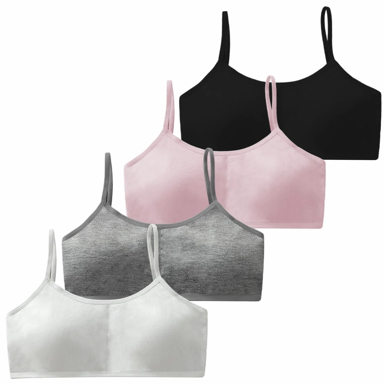 Reggiseno da Allenamento Senza Cuciture in Cotone per Ragazze 12-15 Anni, 4 Pezzi con Spallacci Fissi e Torace Regolabile