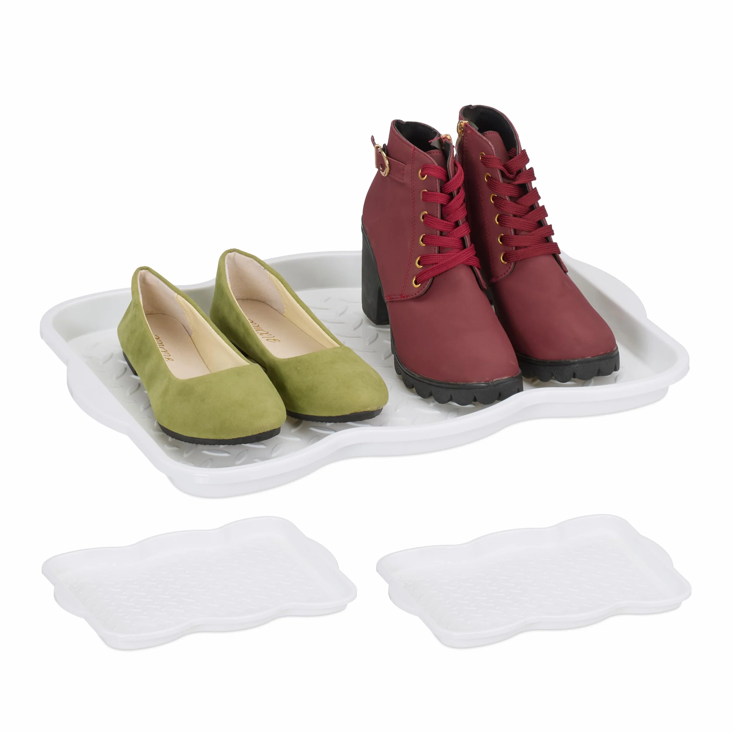 Relaxdays Poggiascarpe, Set da 3 Vaschette per Scarpe Bagnate, per Corridoio, Armadio, Auto, 3 x 48 x 34 cm, Bianco
