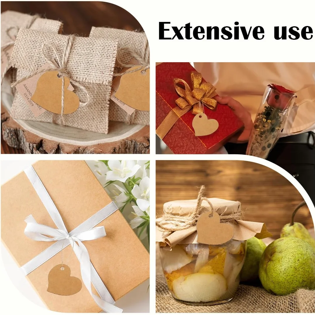 COYUN 100pcs Bigliettini Bomboniere,Etichetta in Carta Kraft a Forma di Cuore e Spago da 10 M per l'Uso Come Souvenir di Nozze, Confezionamento di Regali, Realizzazione di Oggetti Artigianali ecc