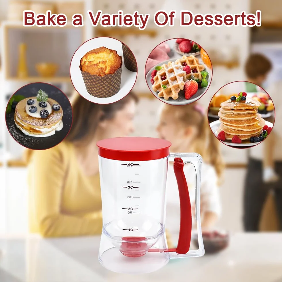 Dispenser per Pastella per Pancake 900ml Dosatore Manuale per Pancake Dispenser per Miscela per Pancake Dosatore per Pancake Plastica Dosatore per Impasti per Pancake Cupcake Torta e Waffle