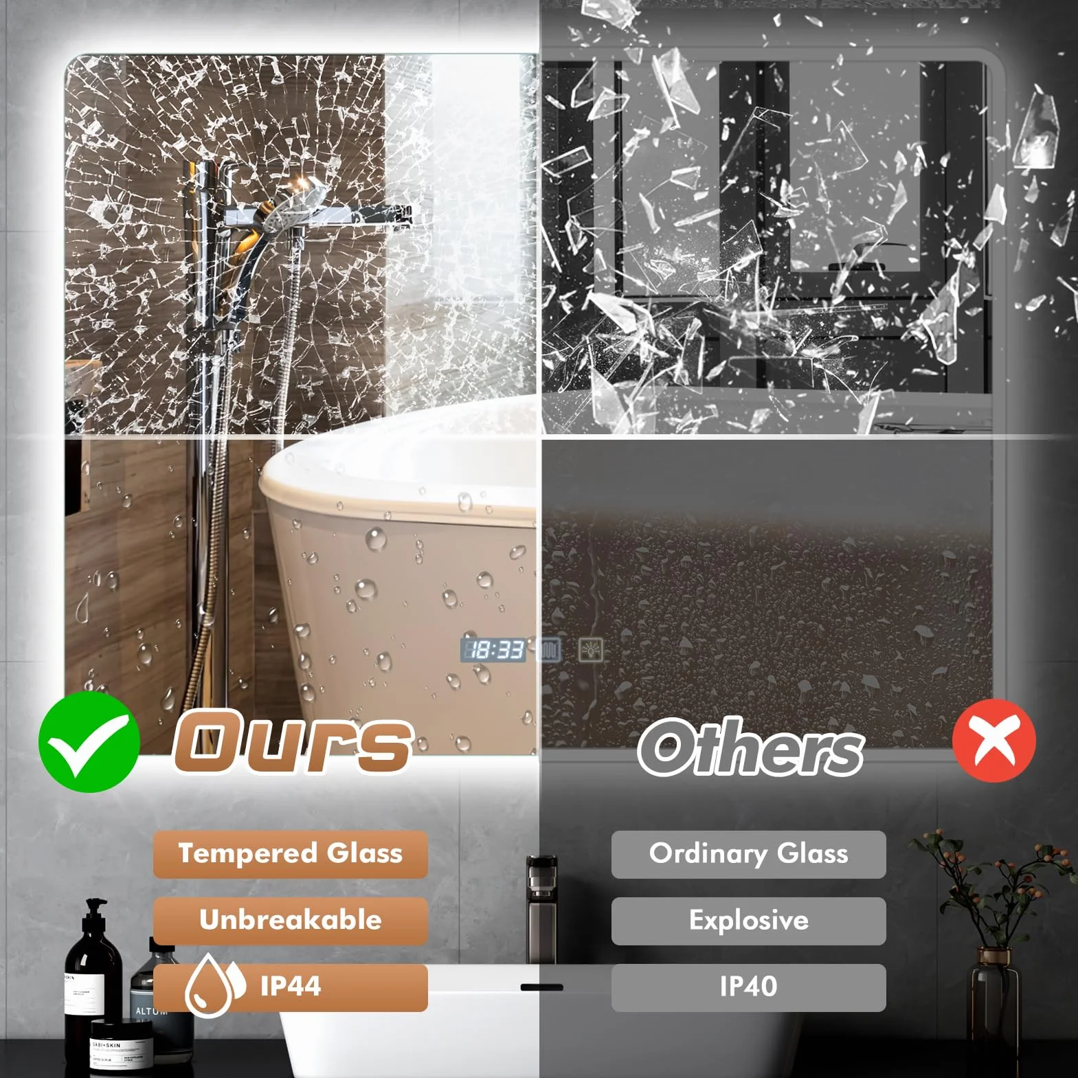 Specchio Bagno con Luce 80x60cm,Specchiera Bagno Specchio LED con Antiappannamento,Interruttore Touch,3000K-6500K Dimmerabile,Funzione di Memoria per Casa Hotel Parrucchiere