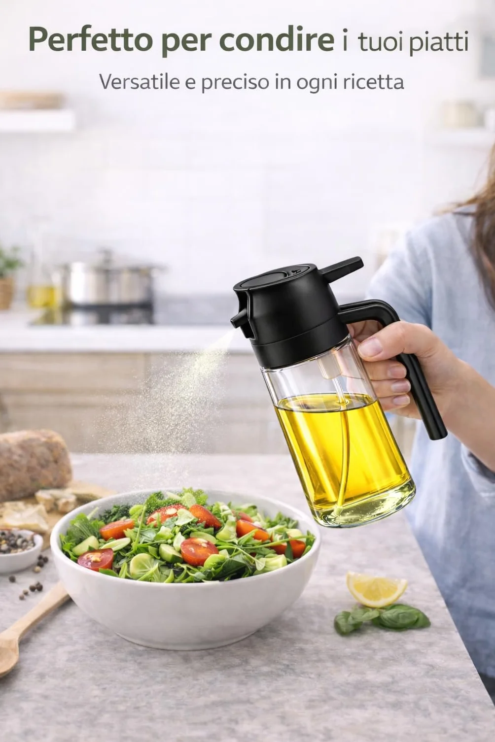 Spruzzino Olio Vetro 470 ml Cucina – Spray Dosatore Olio e Aceto Nebulizzazione Fine Antispreco