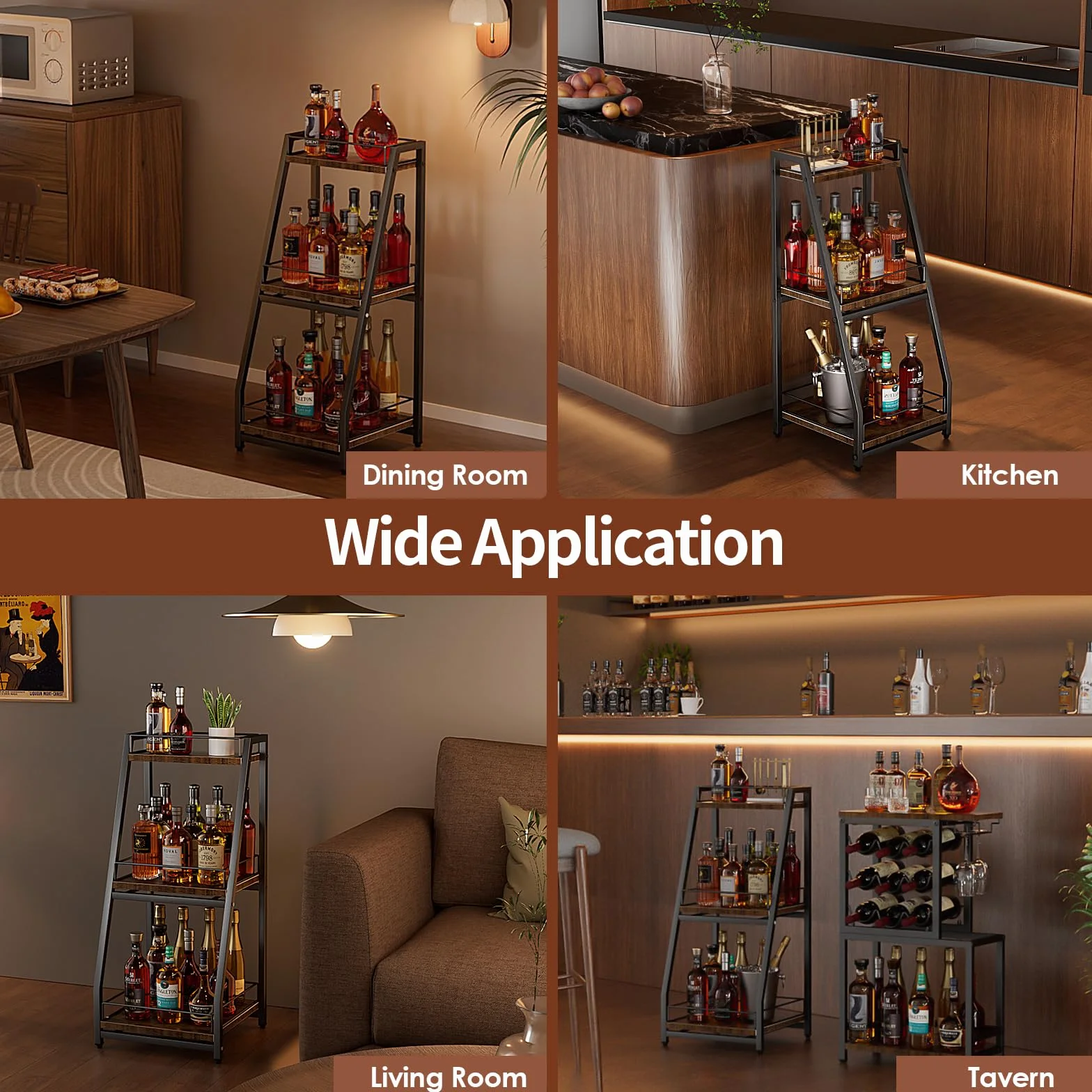 Nuovoware Mobile per Liquori 3 Livelli Mini Bar, Scaffale Vino Terra Whisky, Scaffale Angolare Bottiglie Liquore Recinzione Cassetto Scorrimento per Casa, Cucina, il soggiorno Sala da Pranzo, Nero