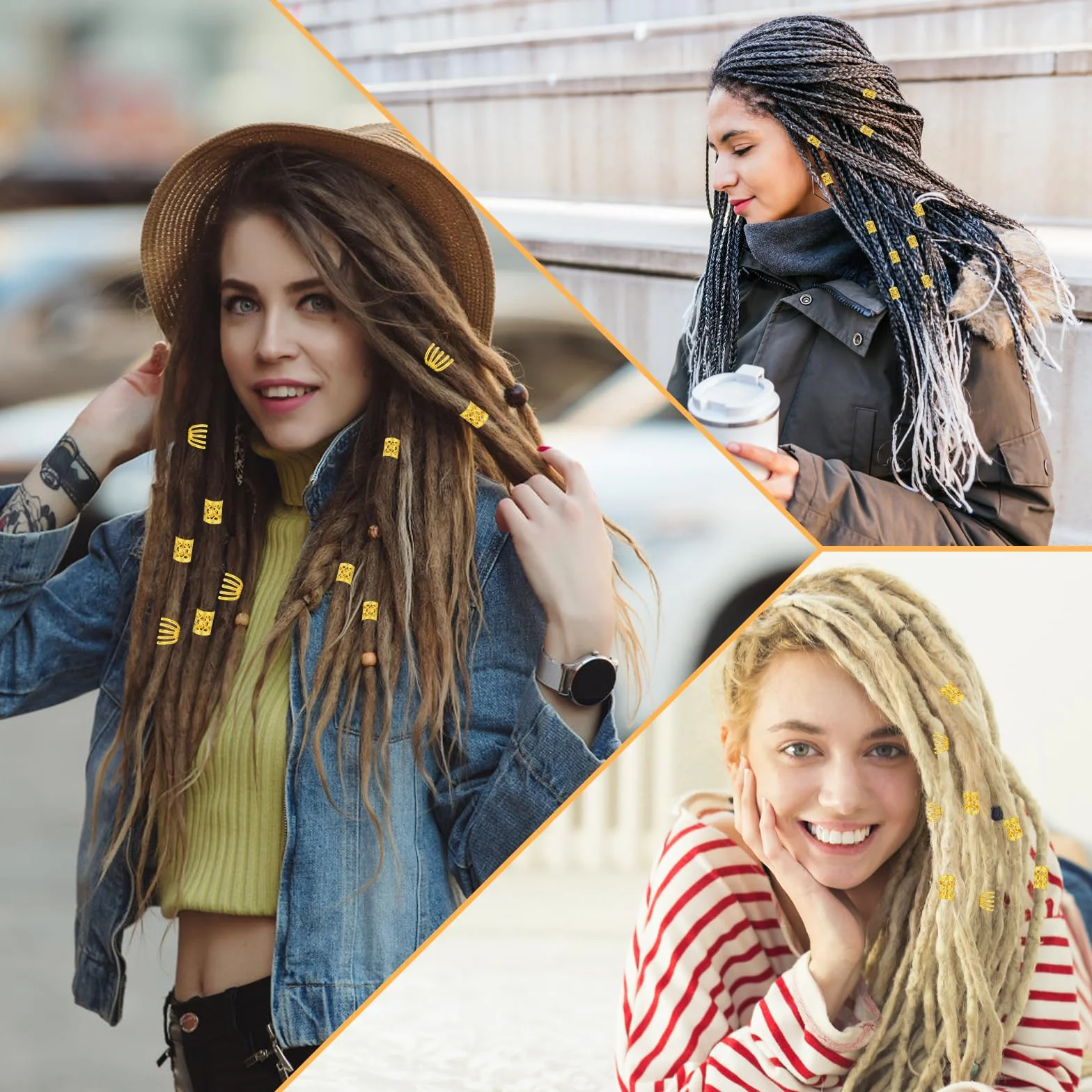 Pezzi Accessori Anelli Per Capelli Donna Oro Regolabili Gioielli Trecce