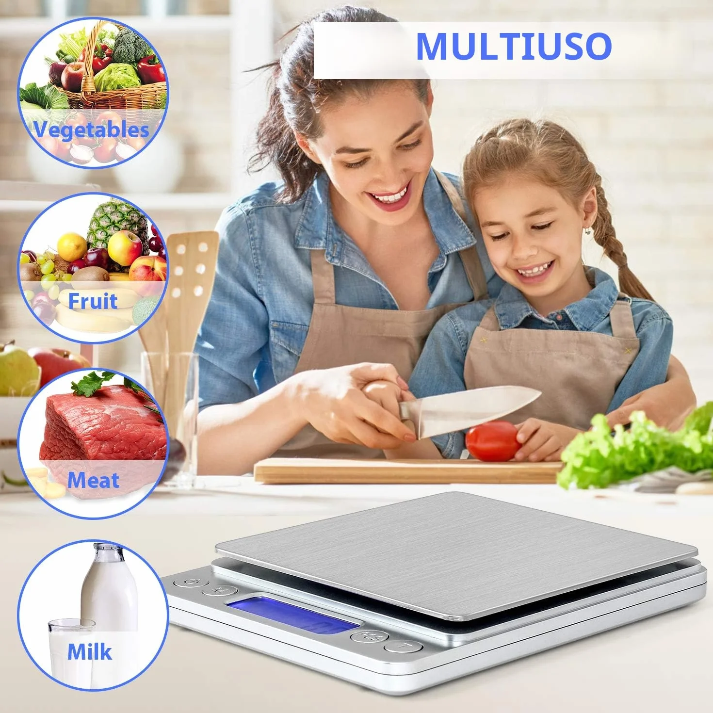 Digitale Bilancia da cucina, ricarica USB, piccola mini bilancia da 3 kg / 0,1 g, bilancia elettrica da cucina, impermeabile, ricaricabile tramite USB, in acciaio inox, per ingredienti gioielli caffè