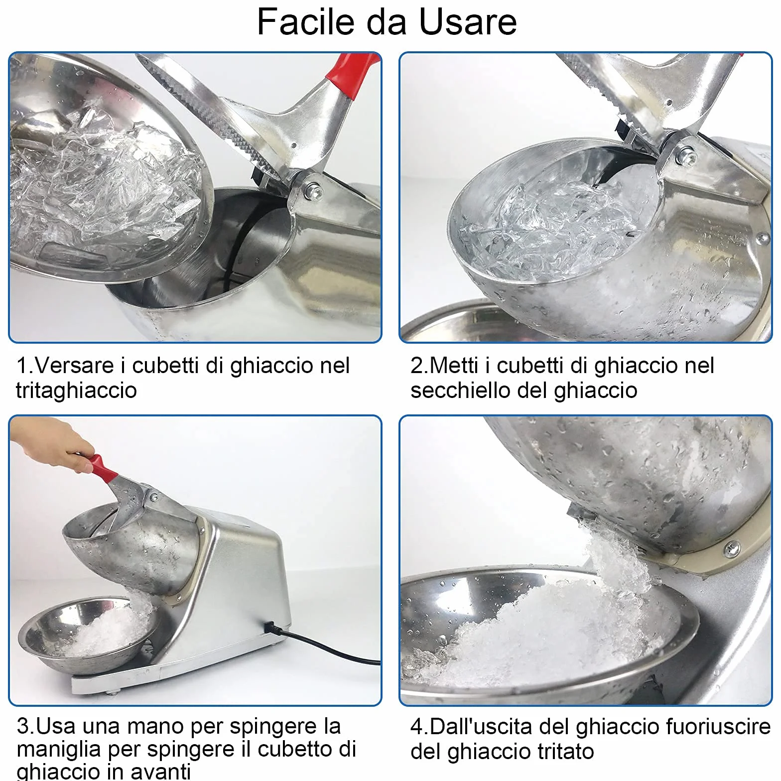 Tosucs Tritaghiaccio Elettrico 300W, 80 kg/h Elettrico Macchina del Ghiaccio con Ciotola,Tritaghiaccio a Doppia Lama, Acciaio Inossidabile,per Uso Domestico e Commerciale(Bianco Argento)