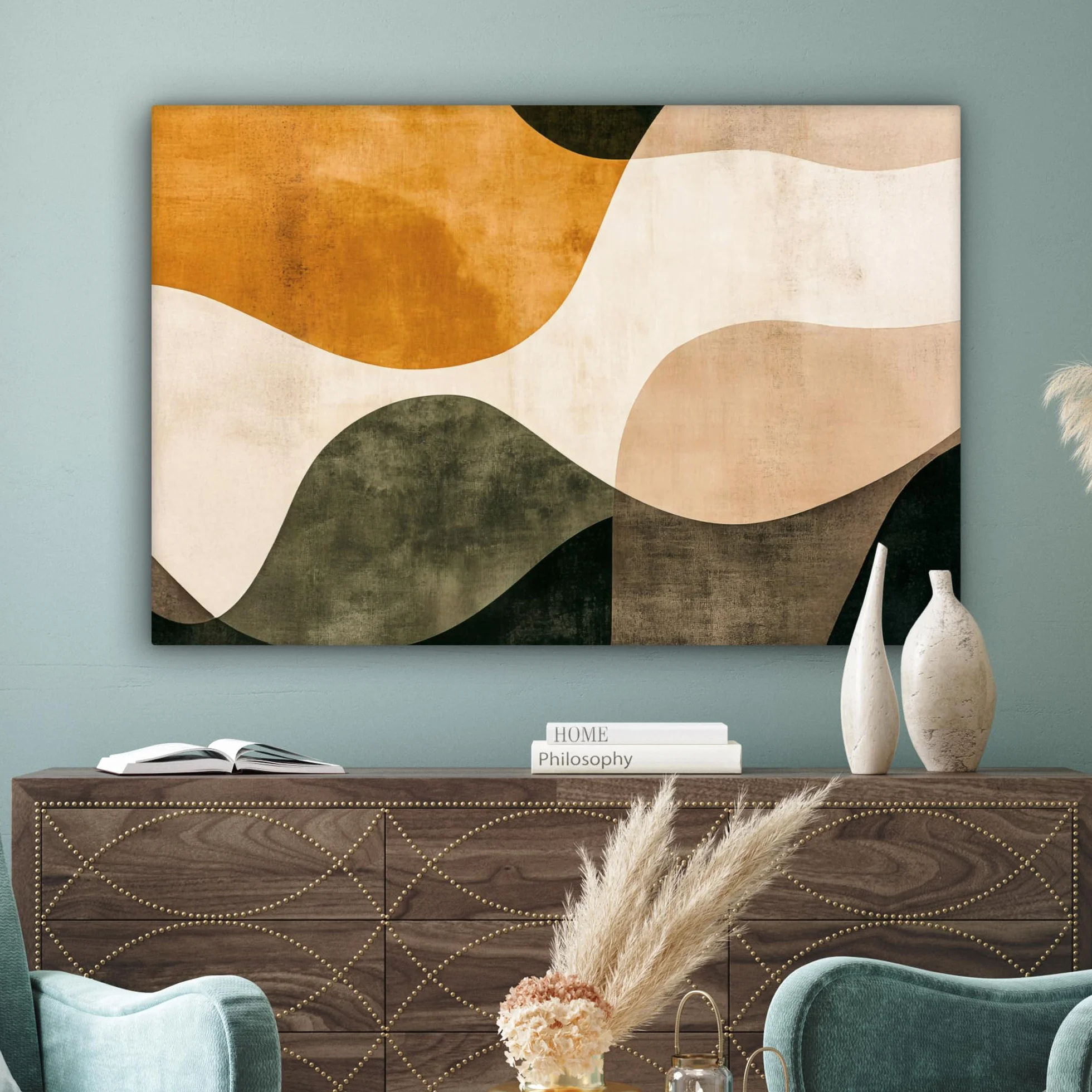 MuchoWow© Quadri Grandi Dimensioni 120x80 cm Quadretti Da Parete Quadro Moderno Camera Da Letto Stampa Foto Su Tela Soggiorno Cornice Decorazioni Forme - GialloOro - Astratto