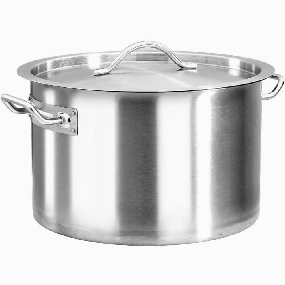 Pentola in acciaio inox, 32 l, 40 x 26 cm, con coperchio e manici, adatta per fornelli a induzione e a gas, pentola universale per cucinare, cuocere, stufare in casa e gastronomia