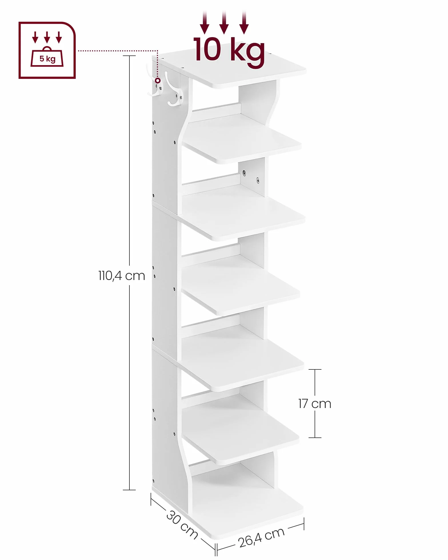 VASAGLE Scarpiera 7 Livelli Stretta Bianco LBS200T14