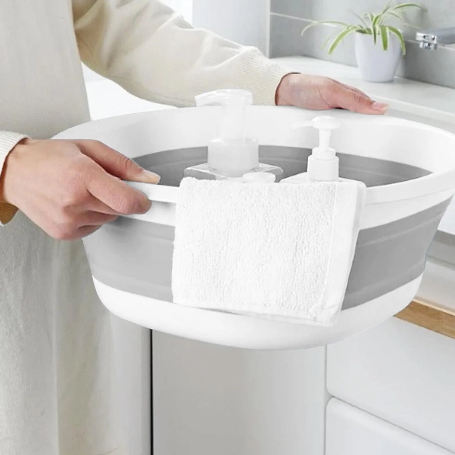 Chiluxendo Secchio Pieghevole, Bacinella Plastica Quadrata, Catino per Bucato, Secchiello, Silicone Lavabo, per Campeggio,Viaggio,Pesca,Camper,Pulizia della Casa (1, Grigio), 30.5 * 28 * 5CM