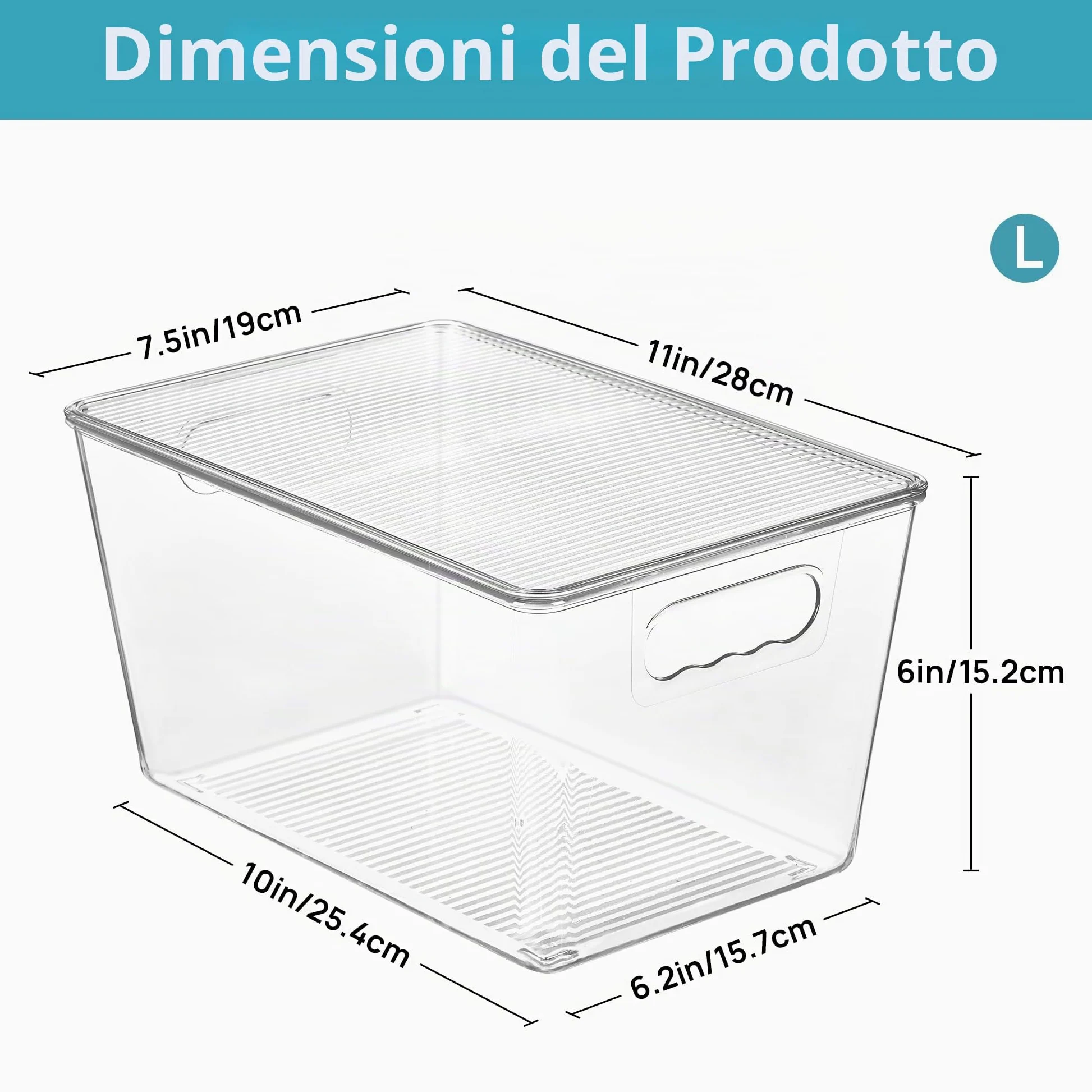 Vtopmart - 6 contenitori impilabili in plastica trasparente con coperchi, grandi contenitori in plastica con manico per organizzazione e conservazione della dispensa, perfetti per bagno, armadio