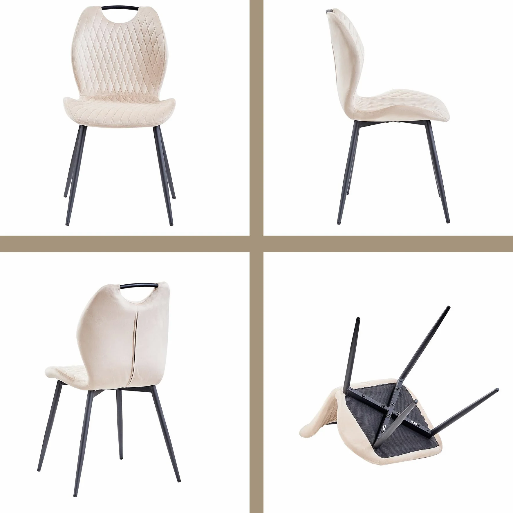 Tavolo da Pranzo con 4 Sedie, Set da Pranzo, 140 * 78 * 77 cm, Tavolo da Pranzo Rettangolare in Legno, 4 Sedie con Schienale Alto, Gambe in Metallo Nero, 4 Sedia Beige