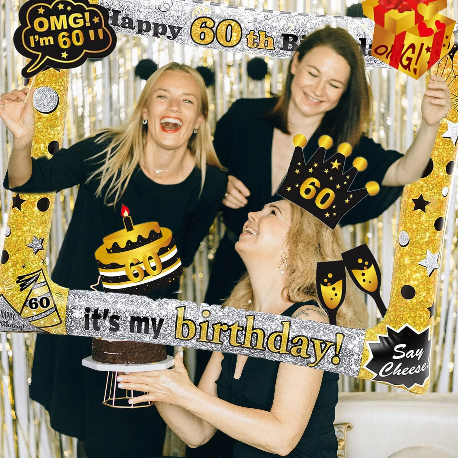 31 Pezzi Photo Booth Compleanno Accessori Carta Foto Frame Cornice Baffi Occhiali Cappelli Puntelli Fotografia Decorazione per Festa Compleanno Gadget 60 Anni Fai da Te