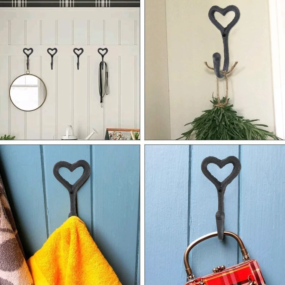 Ganci Appendiabiti in Metallo a Forma di Cuore, Set da 5, Stile Retrò, per Parete, Bagno, Cucina