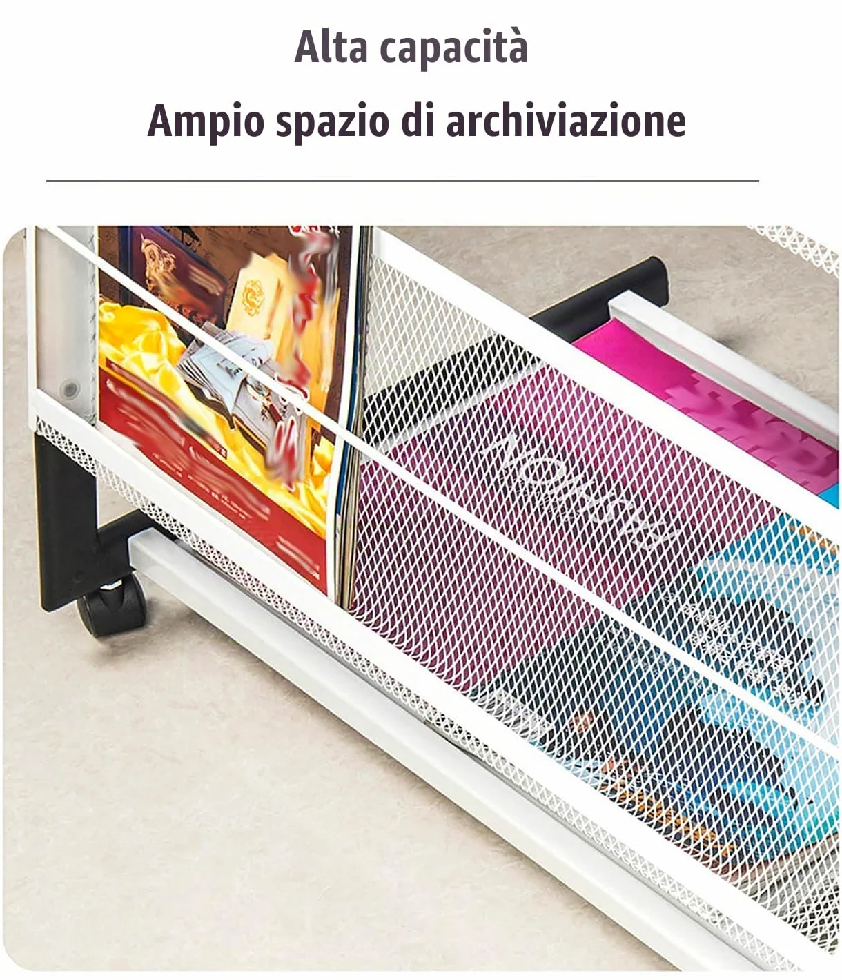 TUKA-i-AKUT Portariviste con 4 Ripiani + Ruote, Espositore da Pavimento per Pubblicazioni Brochure Riviste Giornali Letteratura Opuscoli, Porta Brochure in Acciaio Inossidabile, 60x40x113 CM TKD8692