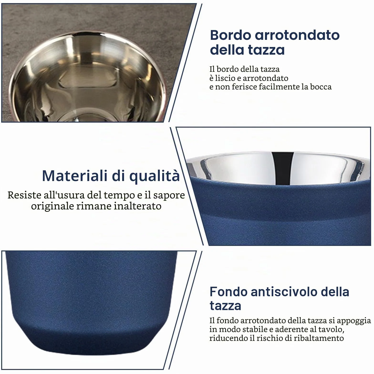 Tazzine da Espresso in Acciaio Inox Set di 4 80 ml 2 Colori