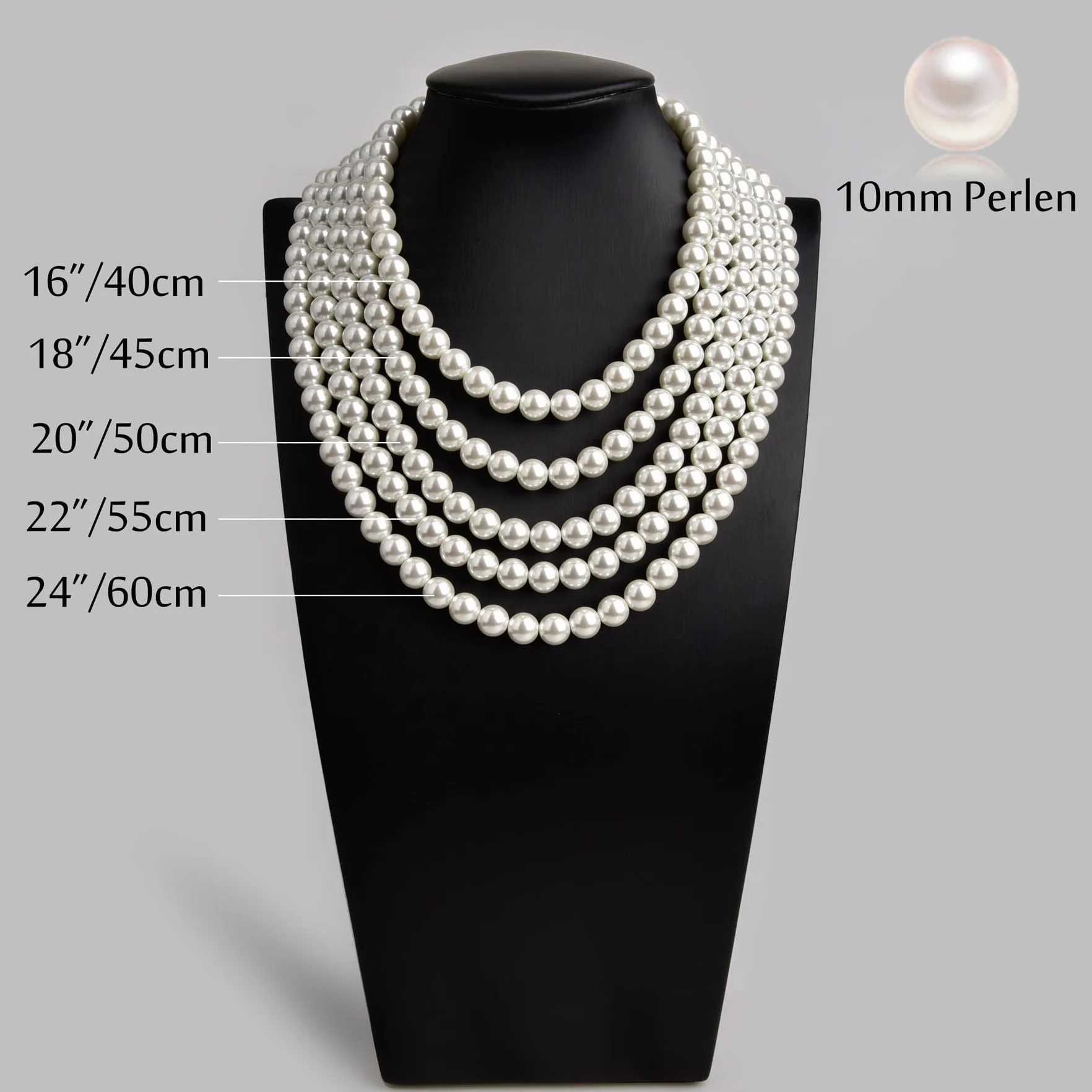 Candyfancy Collana di perle da uomo con perle bianche e rotonde, 40/45/50/55/60 cm, collana lunga con perle bianche per uomini, donne e ragazze, regali di perle 6/8/10 mm