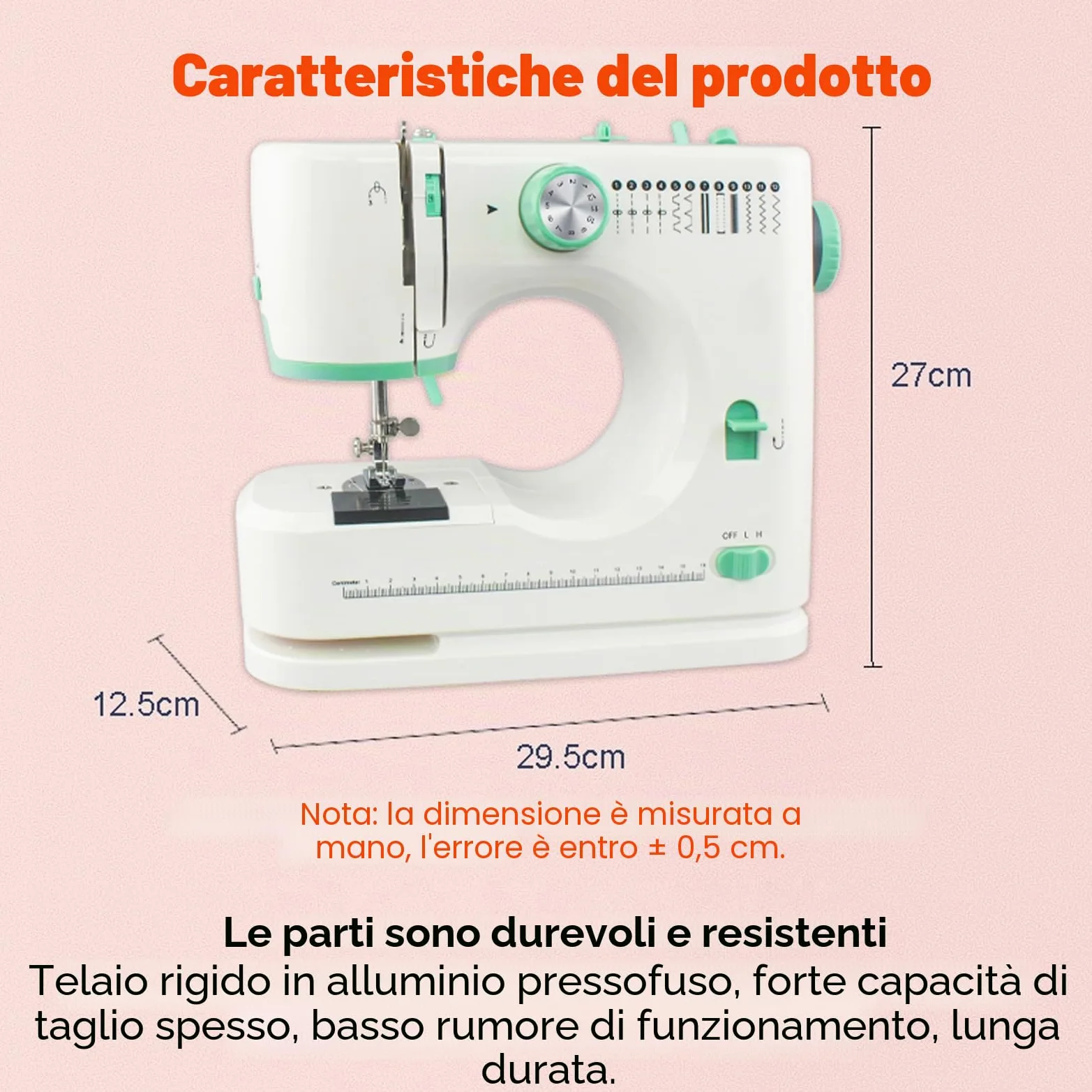 520 Macchina Da Cucire Portatile, Macchina Da Cucire Multifunzione Per Principianti E Professionisti, 12 Punti, Pedali, Accessori Per Cucire, Ideale Per Vestiti, Federe E Uso Domestico