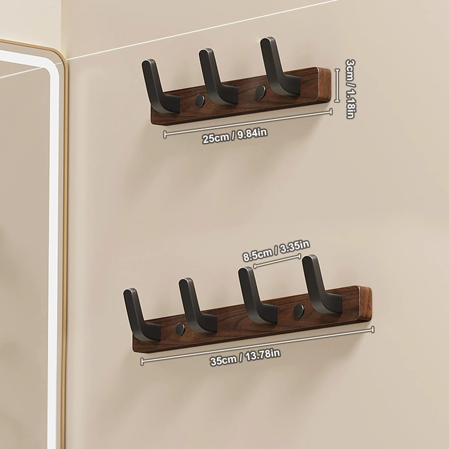 Appendiabiti Parete Moderno in Legno Noce Massello 4 Ganci