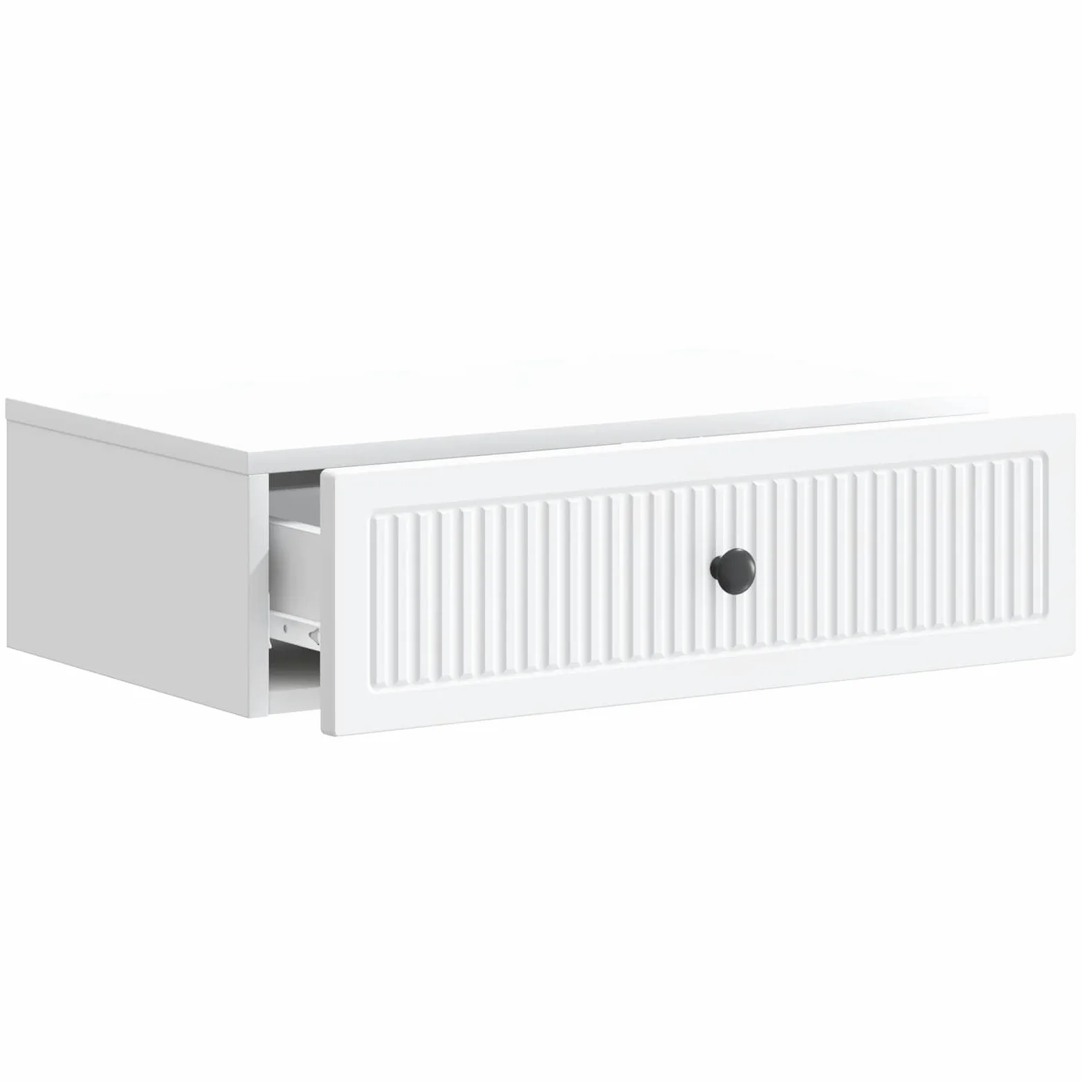 Tavolino da parete bianco in legno 59 x 34,5 x 17 cm con cassetto, spazio e ripiano per soggiorno, ufficio, corridoio, credenza versatile salvaspazio e organizer