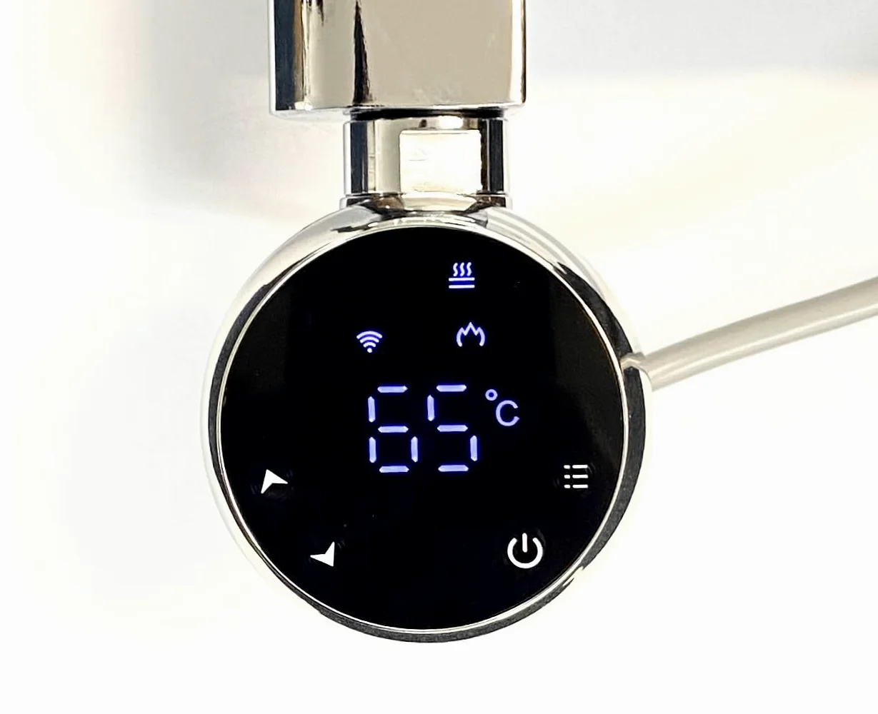 Termosifone elettrico cromato Smart WiFi controllato, 500 mm x 800 mm, riscaldamento, barre piatte, timer programmabile 7 giorni, compatibilità con app